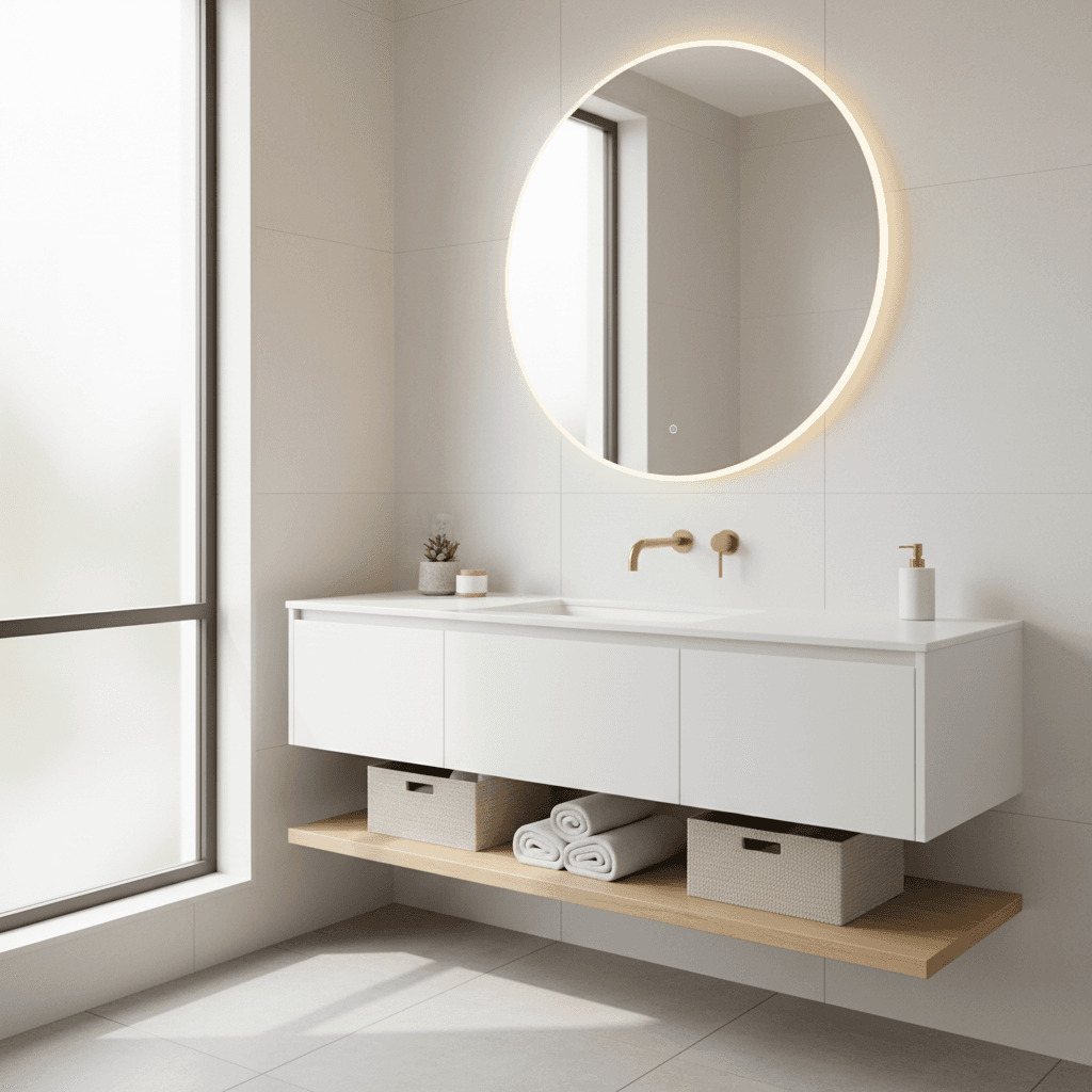 Newly installed bathroom fixtures and vanity