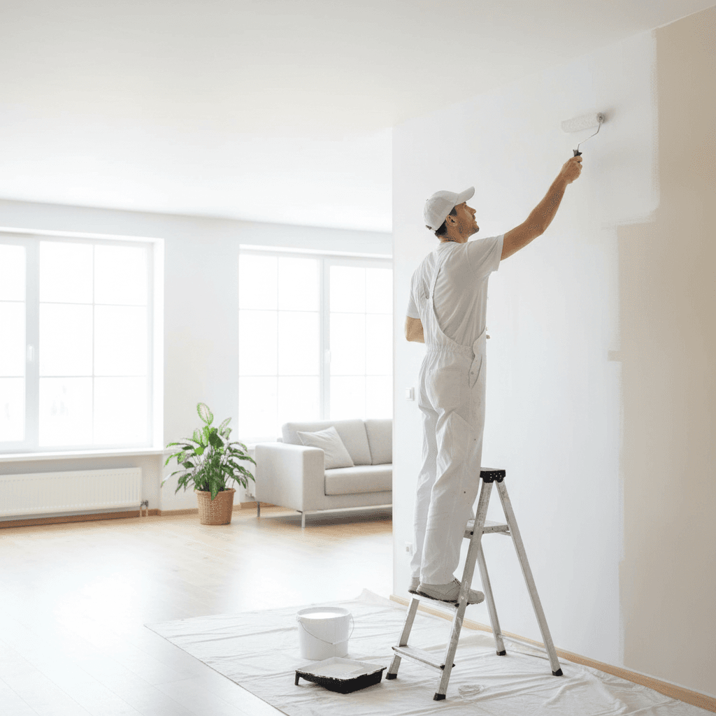 Professional painter applying interior wall paint